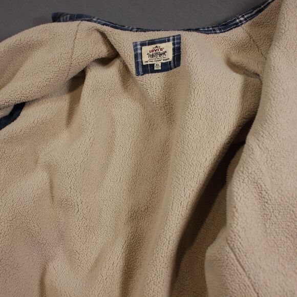Levis Jacket Mens Blue Plaid Fleece Sherpa Lined Work Flannel Shacket Outdoor XL - Picture 10 of 10